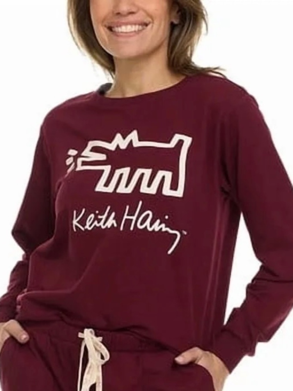 Keith Haring Wms Sz SM Burgundy/Maroon Barking Dog Sweatshirt
